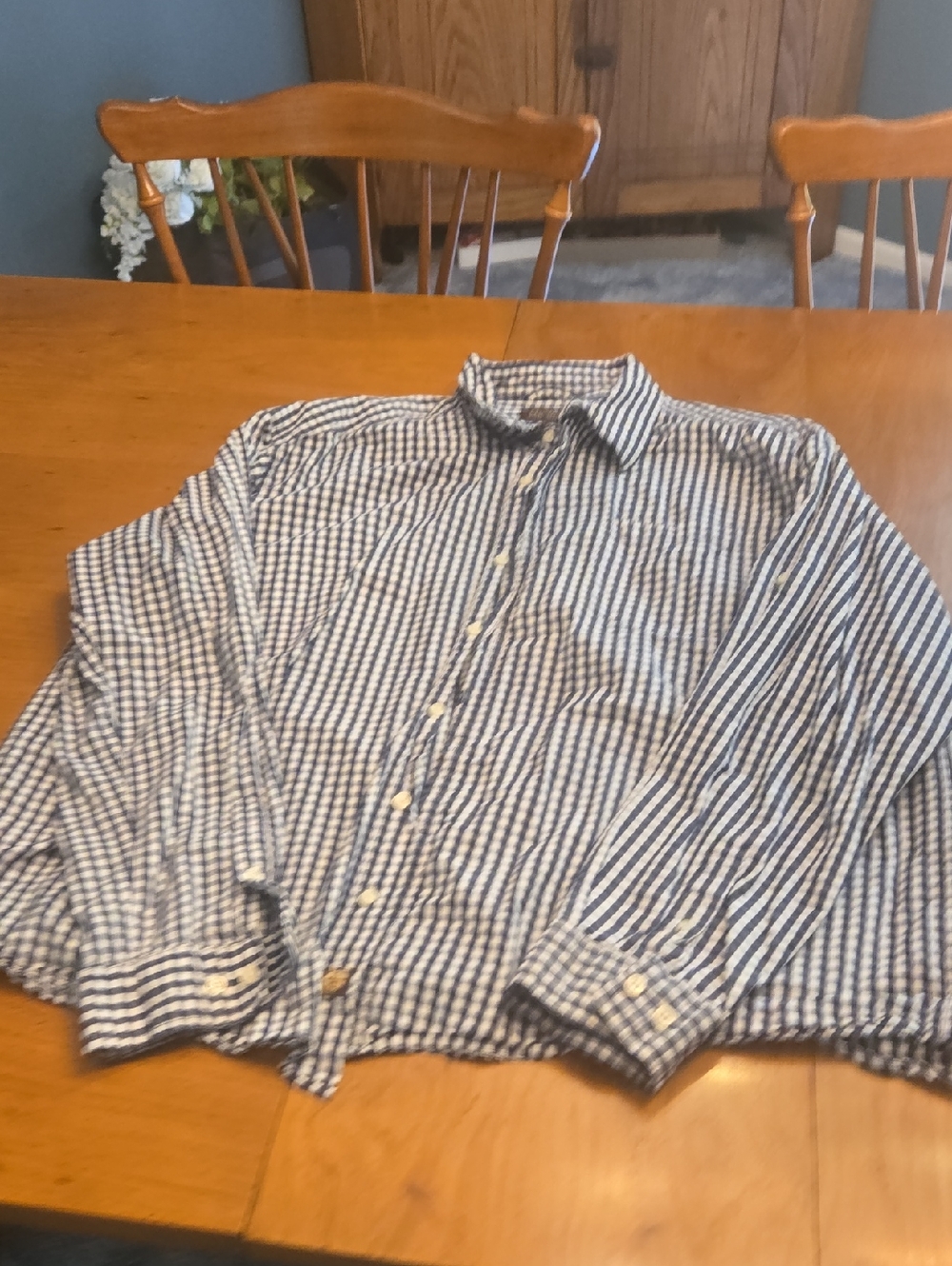 Casual Navy & White Striped Button-Down Shirt